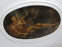 Depiction of Saturn devouring one of his sons, following the herring appetizer, of course. Dining room ceiling art to lighten your visit to Kronborg Castle, Denmark.