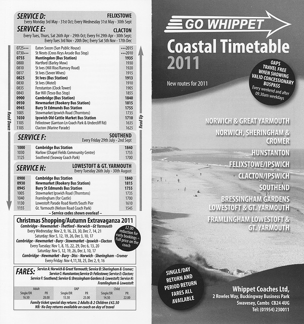 Go-Whippet coastal Services timetable - Side 1
