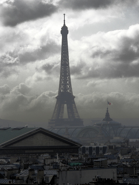 Eiffel Tower in the clouds