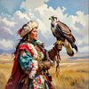 Fauconnière en costume de Mongolie************IA-KI****