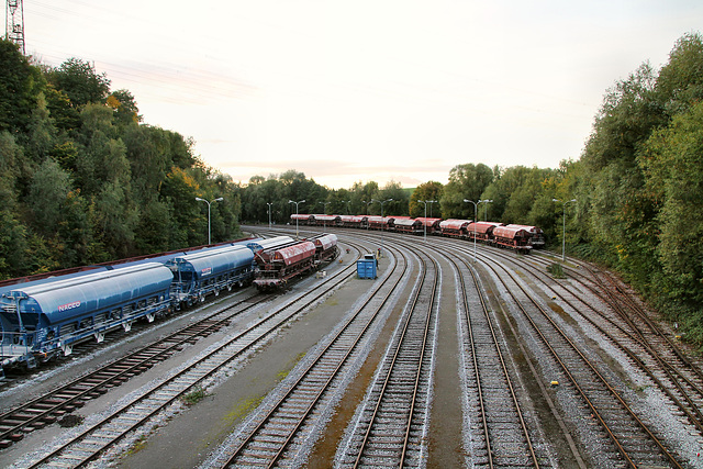 Blick auf die Gleisanlage der Angertalbahn (Wülfrath-Rohdenhaus) / 8.10.2017