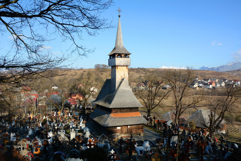 Romania, Maramureș, Wooden "Hill Church" and Cemetery in Ieud