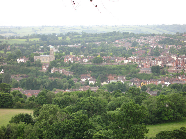 Looking down on Bridgnorth with the Church of St Mary Magdalene to the left, from Trig Point (123m)