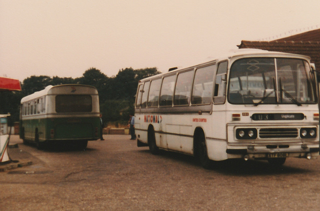 United Counties KRP 216L and XTF 808L at The Suffolk Punch,  Red Lodge - Aug 1983