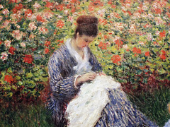 Detail of Camille Monet and Child in the Artist's Garden at Argenteuil by Monet in the Boston Museum of Fine Arts, January 2018