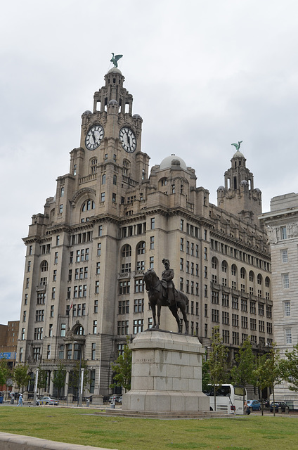 Liverpool, Edward VII Statue and Royal Liver Building