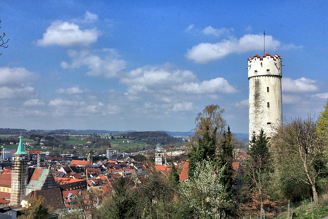 Blick auf den Mehlsack und die Dächer von Ravensburg