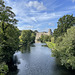 View along the river Avon to Warwick Castle UK
