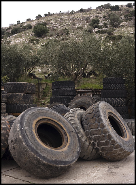 Pile of old rubber