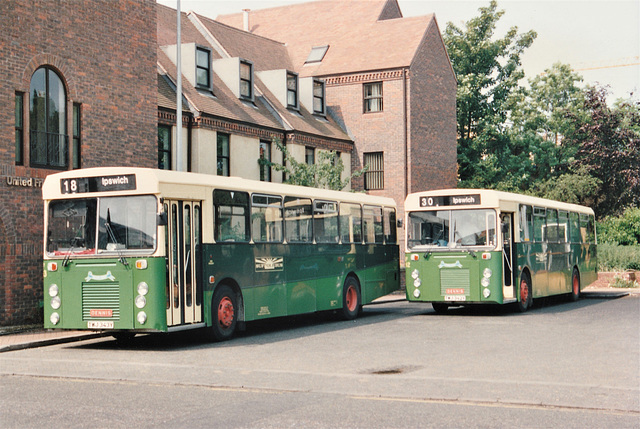 Ipswich Buses (Suffolkbus) 143 (TWJ 343Y) and 142 (TWJ 342Y) - 6 June 1992 (164-27)
