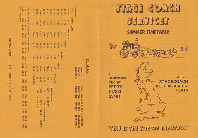 Stage Coach Scotland-London timetable leaflet Summer 1981 - side 1 of 2