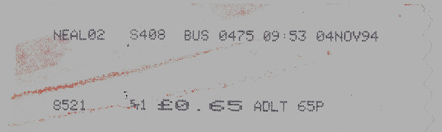 Neal’s Travel bus ticket Mildenhall-Beck Row circular – 4 Nov 1994