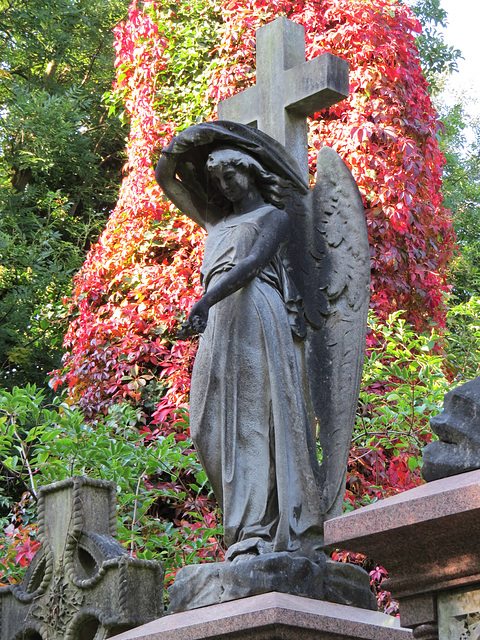 abney park cemetery, stoke newington, london,angel and cross on memorial to thomas brooks browne, 1898