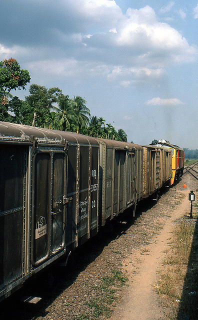 Güterzug in Thailand auf der Strecke Penang-Bankok 1981