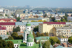 The Holy Ascension Florovsky Monastery (below) and  a bridge under construction across the Dnieper (above)