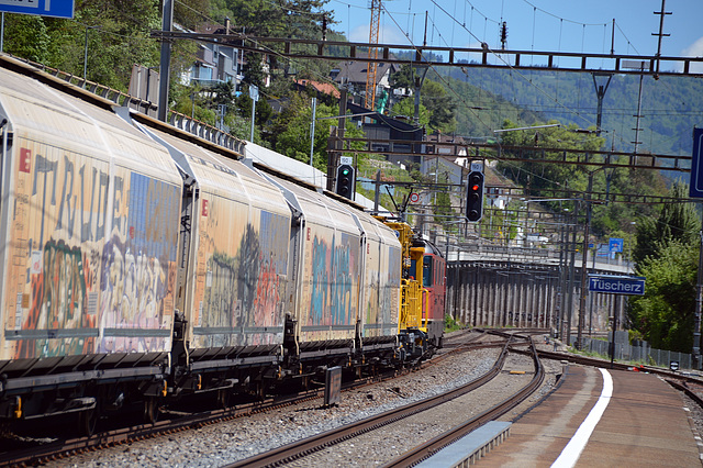 SBB Re 4/4 430 359-0 bei der Durchfahrt in Tüscherz richtung Biel/Bienne