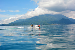 Guatemala, Lake Atitlan and Atitlan Volcano in Clouds