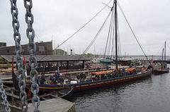 Nearly ready to cast off, hearty souls anticipate a trip on open water in this replica Viking ship. Roskilde, Denmark. Sadly, we weren't  able to tag along..