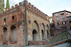 Italy, Siena, The Facade of Fontebranda Fountain with Four Lions