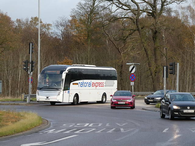 Ambassador Travel (National Express contractor) 218 (BV19 XOZ) at Fiveways, Barton Mills - 12 Dec 2021 (P1100193)