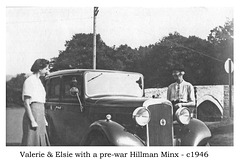 1946c Valerie & Elsie with Hillman Minx circa 1946