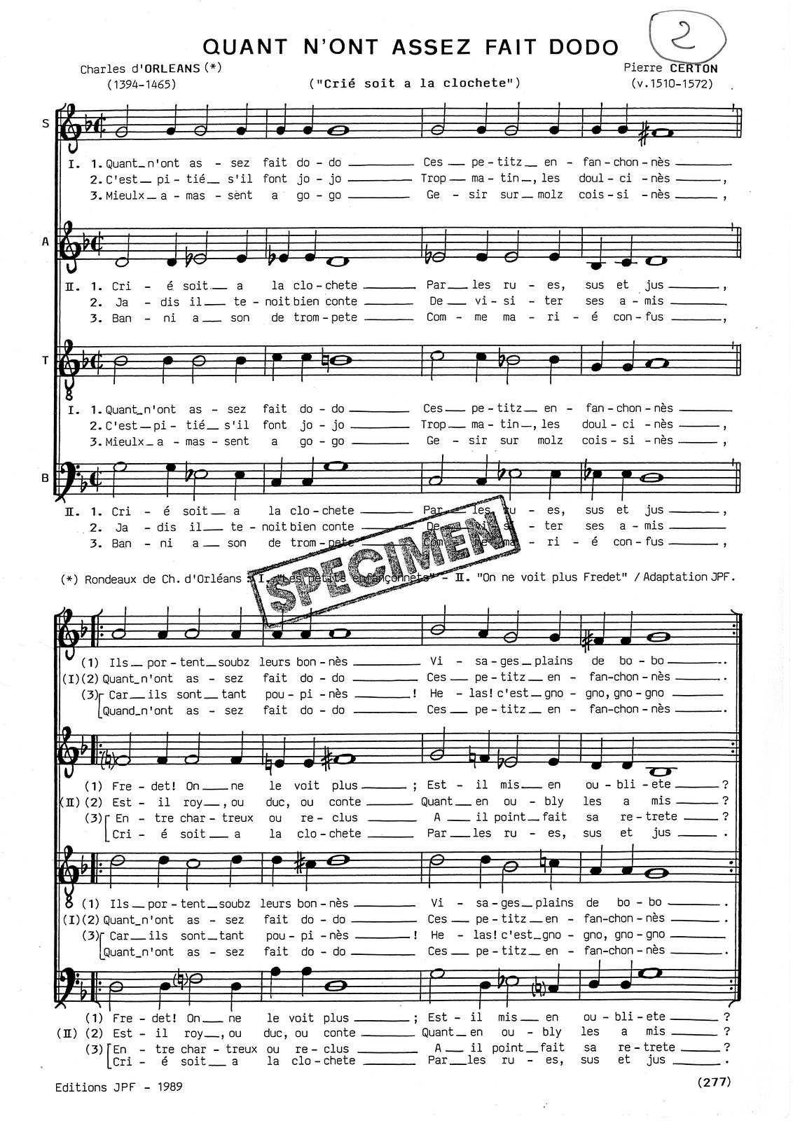 Crié soit a la clochette - partition originale