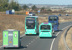 Buses on the A1307 near Cambridge Services - 9 Sep 2025 (P1220168)