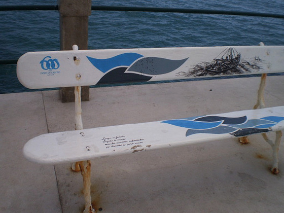 Bench painted with maritime theme.