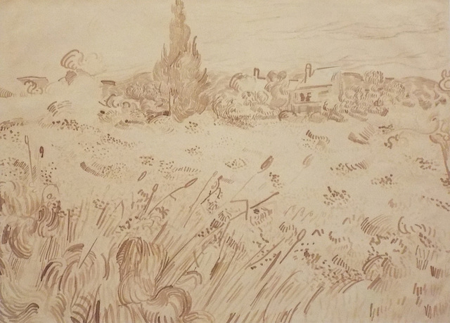 Detail of Wheatfield Saint Remy-de-Provence, Drawing by Van Gogh in the Metropolitan Museum of Art, July 2023