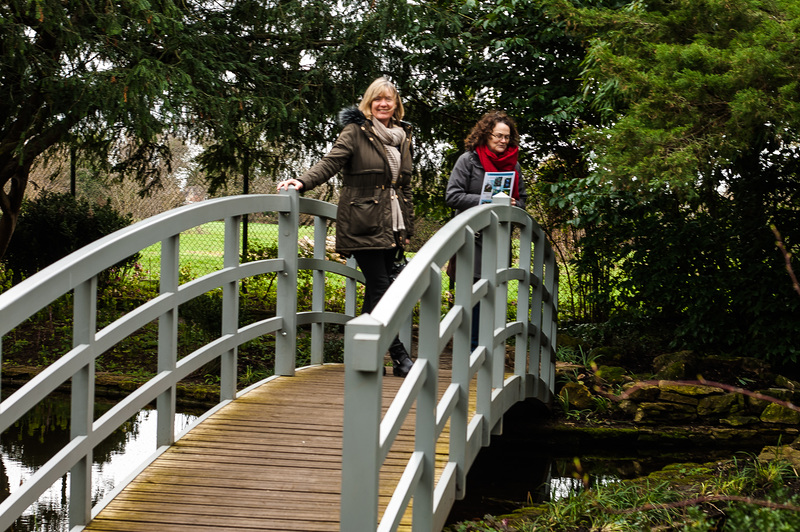 Wet Afternoon in March-Visitors on Japanese Bridge