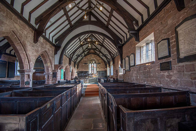 Shotwick church interior with stalls.