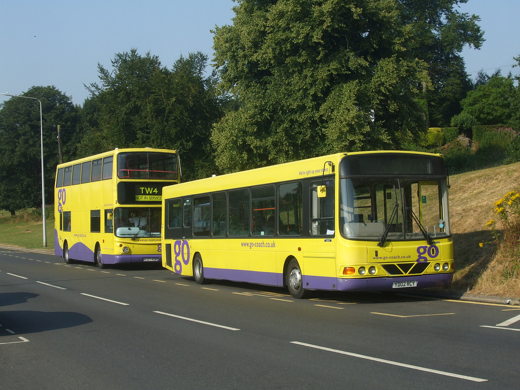 DSCF3188 Go Coach Hire 7502 (YD02 RCY) and 8701 (V327 KGW) in Tunbridge Wells - 6 Jul 2018