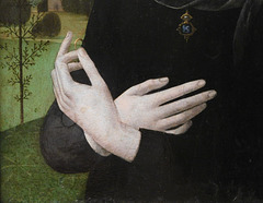 Detail of the Portrait of a Young Woman by Lorenzo di Credi in the Metropolitan Museum of Art, Sept. 2021