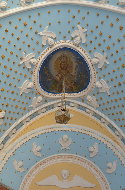 Painted Ceiling above the Entrance to Panormytis Monastery on the Island of Symi