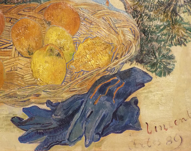 Detail of the Still Life of Oranges and Lemons with Blue Gloves by Van Gogh in the Metropolitan Museum of Art, July 2023