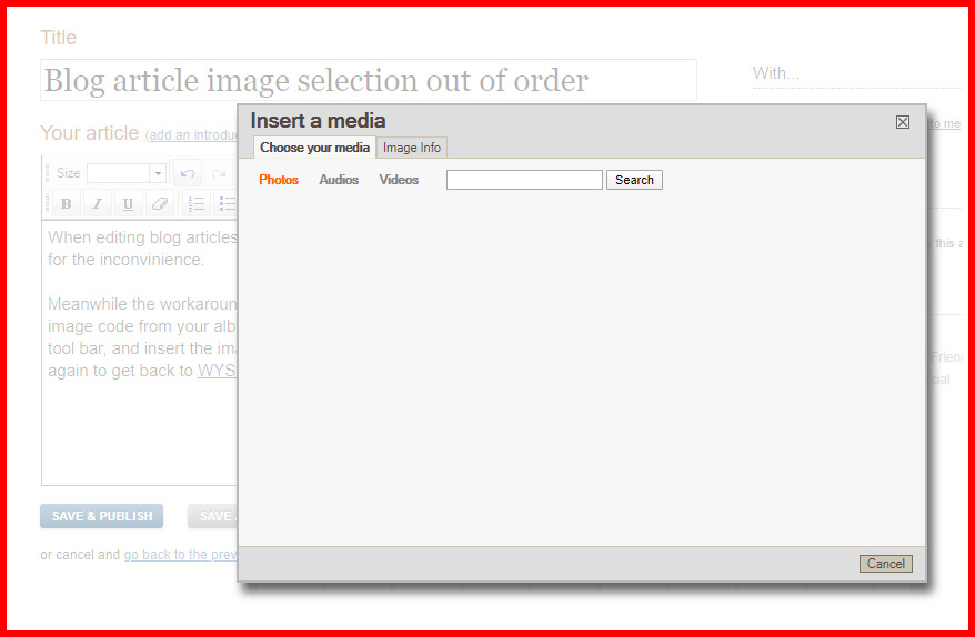 Blog article 'Insert a media' out of order