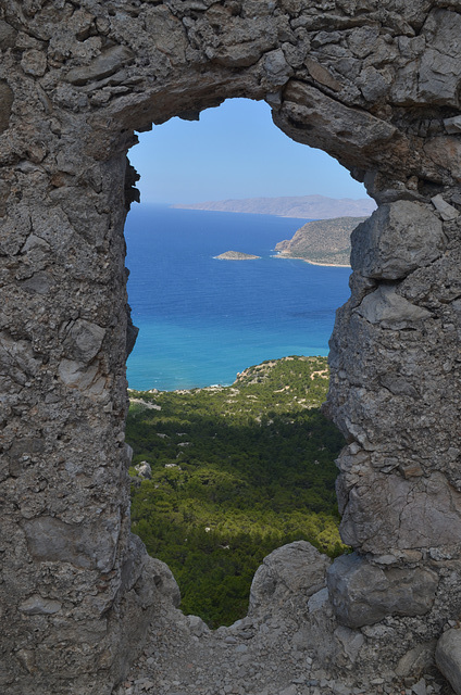 Rhodes, The Monolithos Castle, Looking through the Embrasure on the Armenistis Cape