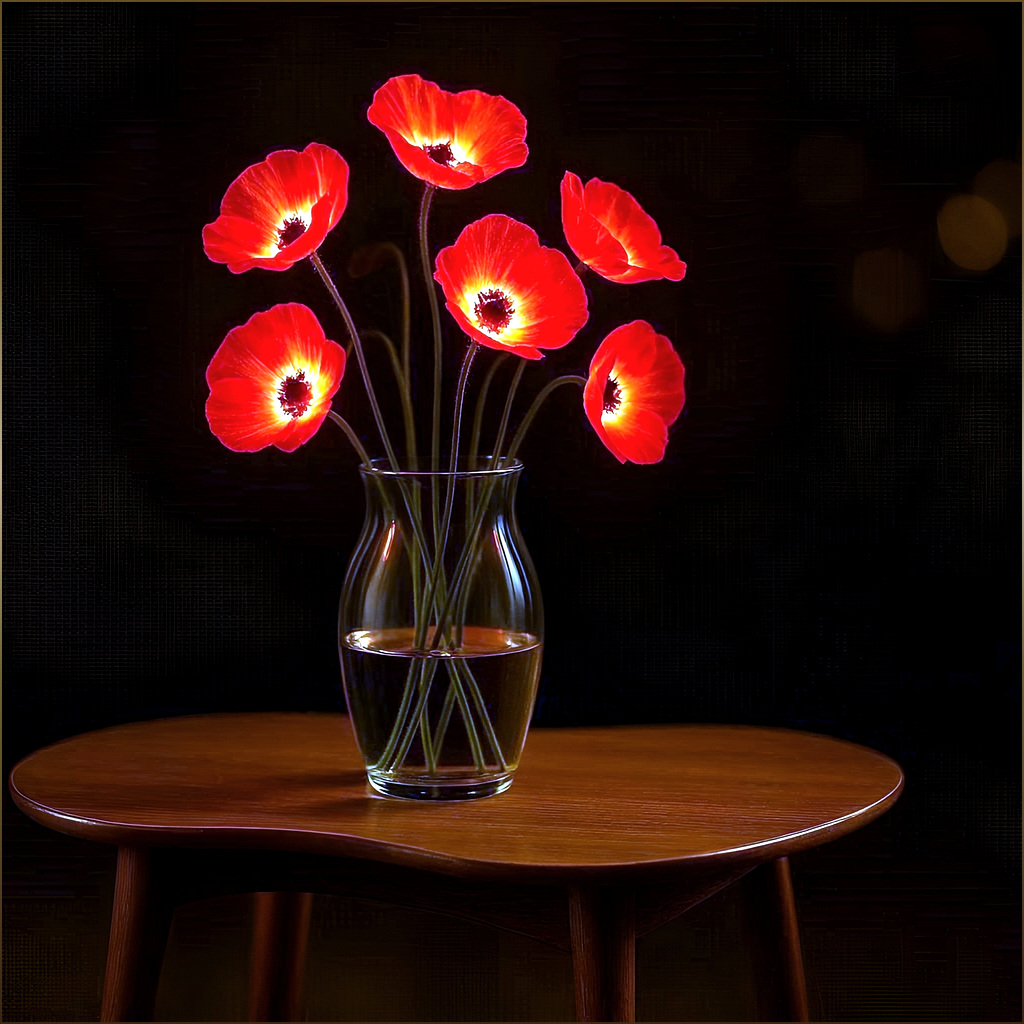 Nierentisch und roter Mohn