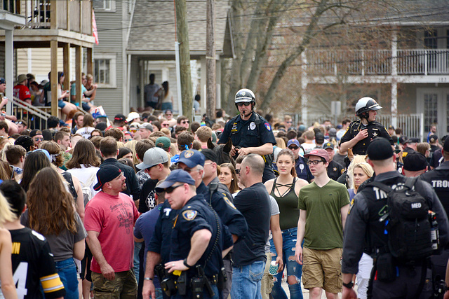 Mounted patrol wades in