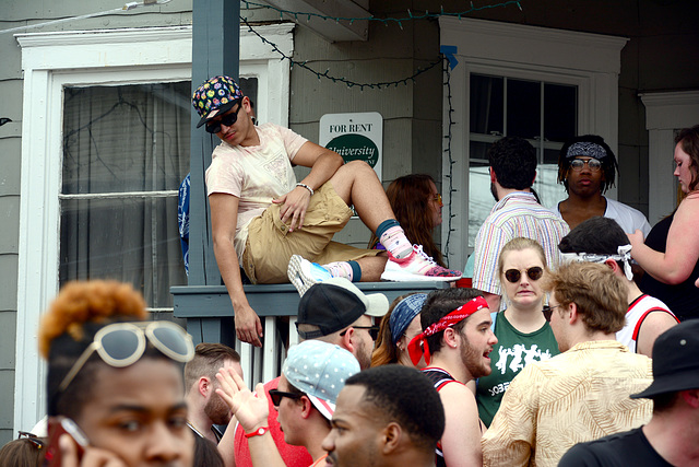 Laid back on the porch rail