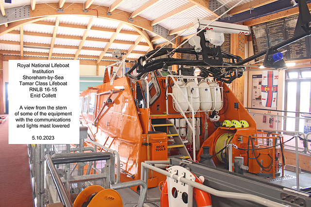 RNLB 16-15 deck equipment & mast from stern Shoreham 5 10 2023