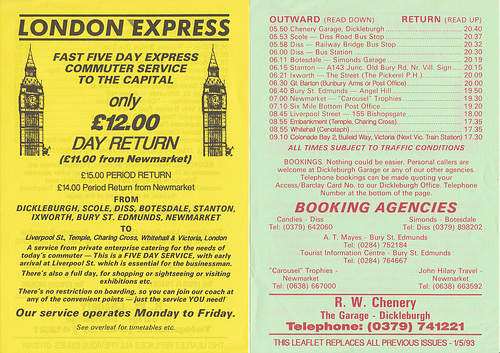 R W Chenery Travel London service leaflets 1993