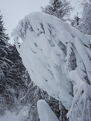 Skulptur aus Holz und Schnee