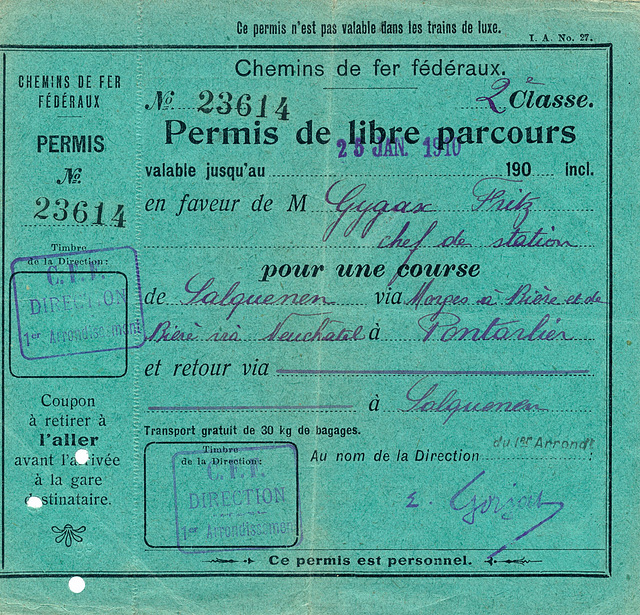 Permis Salquenen-Pontarlier