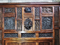 widecombe in the moor church, devon , c16-18 flemish carvings made up into a reredos