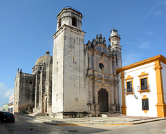 Mexico, Campeche, The Facade of the Former Church of San José with Lighthouse