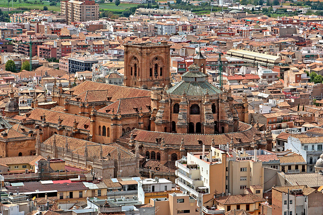 Alcazaba - Blick vom "Torre de la Vela" zur Kathedrale von Granada