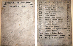 Memorial to the Oakes Family of Riddings House, Riddings Church, Derbyshire
