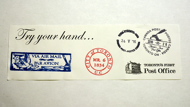 Available rubber stamps at the First Post Office in Toronto