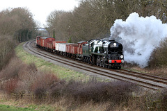 Bulleid Battle of Britain class 4-6-2  34053 SIR KEITH PARK with a Loughborough - Swithland Freight at Kinchley Lane Great Central railway 30th January 2016